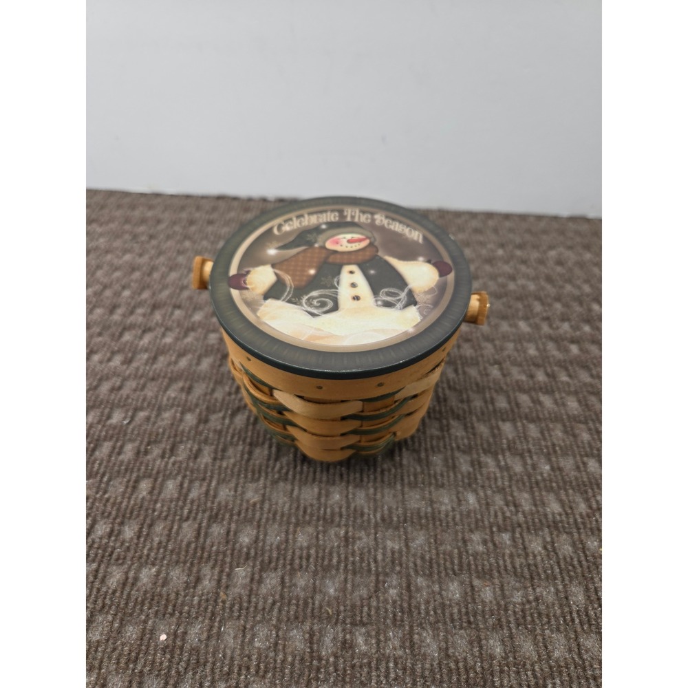 Crazy Mountain Holiday Basket Snowman Celebrate The Season Woven Wood Hinged Lid